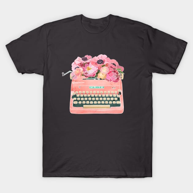 Typewriter with Flowers T-Shirt by Roguish Design